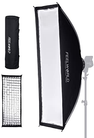 FEELWORLD FSR120 120×30cm Rechteckige Softbox, LED Licht Studio Fotostudio Set Zubehör, Bowens Halterung mit Diffusionstuch Wabengitter Tragetasche für Portrait Produkt YouTube Tiktok Video Fotografie