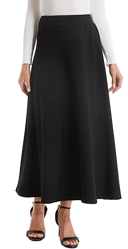 TEERFU Womens Winter Mid Carf Long Skirt Stretch Slim fit Pleated Casual Cotton Skirt Black