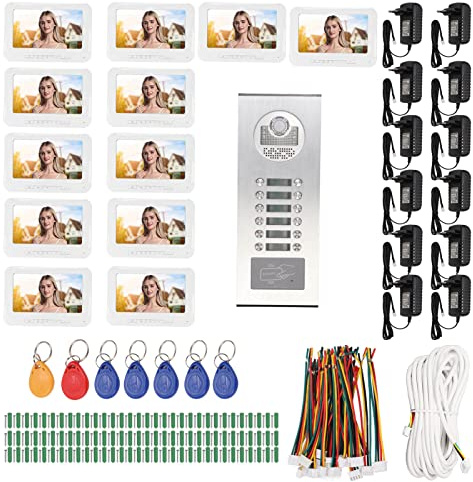 Video-Gegensprechanlage, Video-Türsprechanlage, 12-Zoll-Bildschirm für den Innenbereich, 7-Zoll-Farb-LCD-Freisprechanlage für Wohnungen, 100‑240 V
