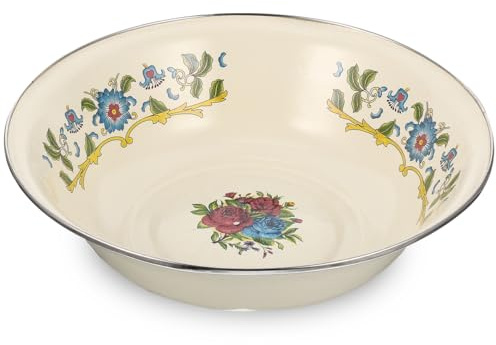 COLLBATH Vintage Enamel Mixing Bowl, Enamelware Salad Serving Bowl Washing Basin Enameled Dough Making Food Dinner Plate for Face Washing, Soup, Fruit, Pasta