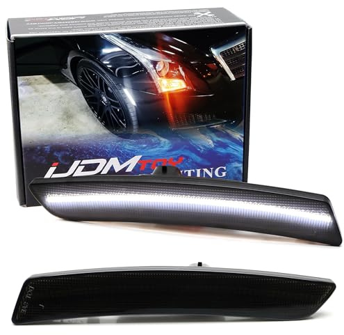 iJDMTOY Black-Out Smoked Lens 36-SMD Xenon White Full LED Bumper Side Marker Light Kit Compatible With Cadillac 2016-2020 CT6, 2019-2020 CT6-V, Replace OEM Amber Front Sidemarkers