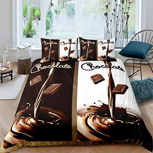 Chocolate Expreso Juego De Ropa De Cama 220X240 Cm 3 Piezas para Cama Poliéster Funda De Edredón 2 Funda De Almohada, Adecuado para Familias Y Niños Cómodo Suave Fácil De Limpiar
