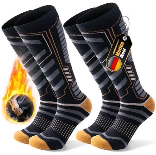 PULIOU Ski Socks Merino Wool, Thermal Socks, Snowboard Socks, Breathable and Anti-Chafing, Suitable for Cold Weather Unisex for Men, Women and Teens, Black M (2 Pairs)