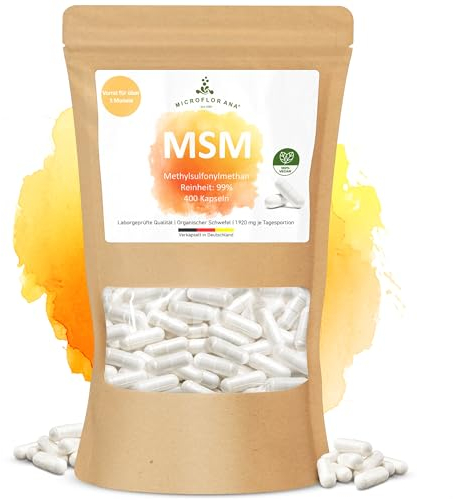 MICROFLORANA® MSM Kapseln – 400 Stück – 480 mg reines MSM je Kapsel – Hochdosiert & vegan – Methylsulfonylmethan – Ohne Zusatzstoffe – Schwefel Kapseln - Verkapselt in Deutschland