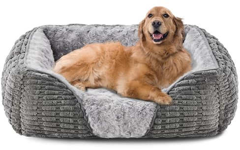 Heymamba Large Dog Bed Rectangle 76x61x23cm, Calming Dog Bed with Opening&Fluff Outward Design, Dog Beds Clearance has Machine Washable Fabric