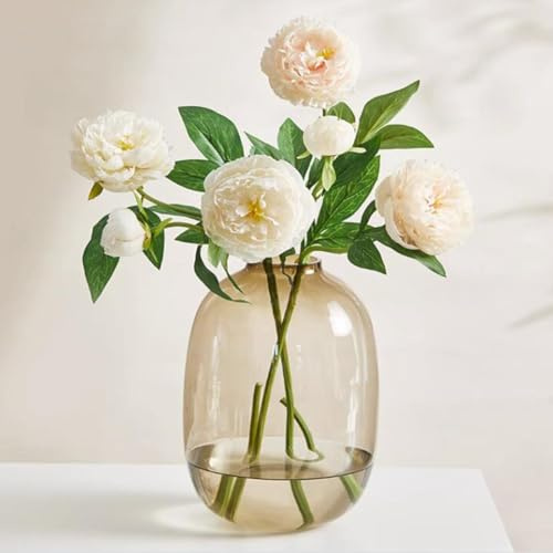 XIUWOUG Große Glasvasen für Blumen, hohe Glasvasen für Dekor, Glasbodenvasen, dekorative Vasen für Tischtafeln, Wohnkultur und Bauernhausdekoration,Amber1