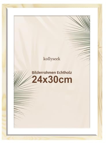 Kollyseek Cornice portafoto 24x30 cm in vero legno con passepartout, cornice in legno con vetro acrilico, in pino, cornice per foto con vetro acrilico infrangibile, cornice per quadri in legno