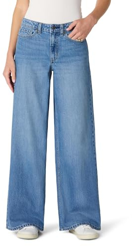 Amazon Essentials Women's Ultra-Soft Mid-Rise Wide Leg Jeans, Slate Blue Wash, 12-14
