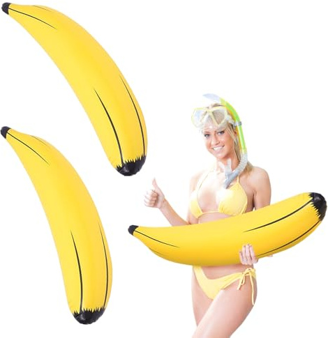 UILYNIU 2 Pièces Banane Gonflable, 64CM Gonflable Banane Piscine Flotteur PVC, Jouet Gonflable pour Enfant Adulte Piscine Accessoires Plage D'été Décorations Carnaval Halloween Soirées à Thème (2PCS)