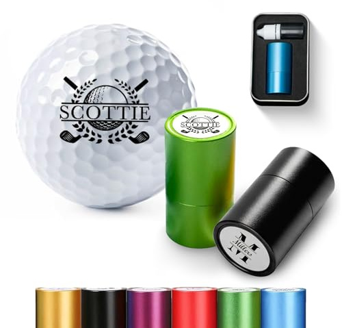UIDMEN Personalisierter großer Golfball-Stempel, 20 mm Logo, mit Metall-Aufbewahrungskoffer, benutzerdefinierter Name oder Logo, wiederverwendbare Golfballmarkierung, Herren-Golfzubehör, Geschenke für