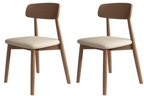 Juego de 4 sillas de comedor de madera maciza, versátiles y sencillas, tapizadas, color caqui claro con nogal claro, perfectas para comedor y sala de estar, 2 unidades