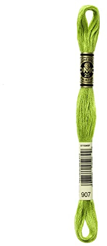 DMC Stickgarn aus Baumwolle, 6 Stränge, 8 m, helles Papageiengrün, 117–907, 12 Stück