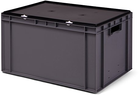 1a-TopStore Transport-Stapelbox/Lagerbehälter grau, mit schwarzem Verschlußdeckel, 600x400x320 mm (LxBxH)