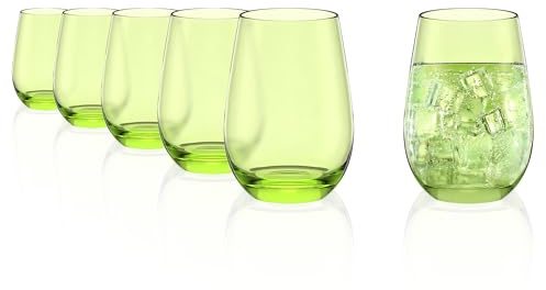 Stölzle Lausitz Elements Wassergläser Trinkgläser Grün 465 ml, 6er-Set | Grüne Wasser-, Saft- und Allroundgläser für Cocktails, hochwertiges bleifreies Kristallglas, stoßfest & spülmaschinengeeignet