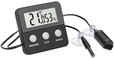 TFA Dostmann Terracheck Digitales Thermo-Hygrometer, 30.5044.01, Kabelfühler mit Saugnäpfen, ideal für Terrarien, schwarz L 64 x B 24 x H 64 mm