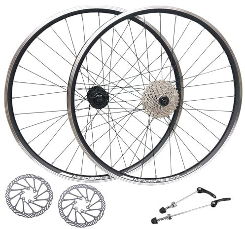 QR 26 (ETRTO 559x19) MTB Mountain Bike Wheel Set + 8 Speed Cassette (11-32t) + 160mm Disc Rotors - Sealed Bearings (6 Bolt) Disc Brake Hubs (Very Smooth Hubs) - Double Wall - 32x Black Spokes