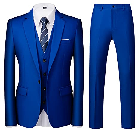 KUDORO Costume Homme 3 pièces Slim Fit Smoking Simple Poitrine à Un Bouton, Men Suits 3 Piece pour Mariage Business Fête Confort Elégant Blazer Veste et Pantalon Gilet(Bijou Bleu,M)