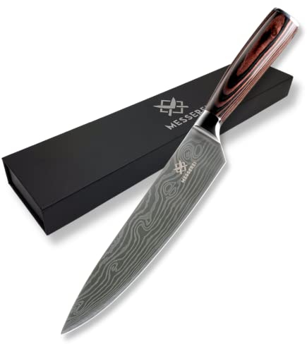 MESSEREI - Kochmesser mit extrem scharfer 20cm Klinge - Profi Küchenmesser & Fleischmesser aus hochwertigem 7CR17 Edelstahl - Chefmesser, Allzweckmesser mit Rosen-Holz-Griff für Gemüse, Fisch, Fleisch