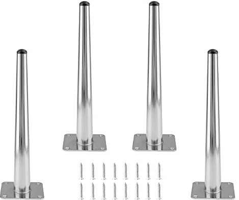 Seimneire 4pcs 10 Inch Furniture Legs, Straight Conical Metal Legs Chrome Mid-Century Style Furniture Feet for Sofa Cabinet Table Chair Cupboard Couch Ottoman Home DIY Projects