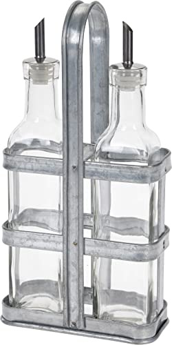 Galvog® Oil and Vinegar Dispenser Set With Holder | 2 in 1 Oil Dispenser Bottle Taper Pourer & Stand - Glass Vinegar Bottle Refillable Olive Oil Dispenser Drizzler Container 500ml