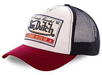 Von Dutch Cap Herren Bequem, Tracker Kappe Herren, Angenehm, Hypoallergen, Weiß Rot, Einheitsgröße