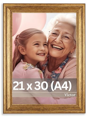 Victor Cornice Goya in Oro 21x30 cm (A4) - Striscia: 31x19mm - Cornice Vintage con vetro acrilico infrangibile - Cornice Oro 20x30