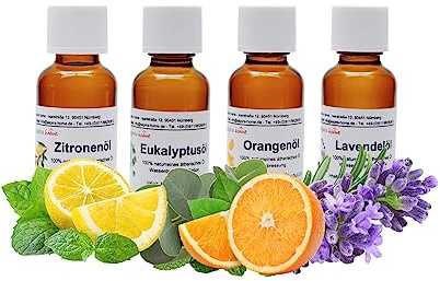 Aspira Home Duftöl-Sparset 4 x 30 ml: Zitrone, Orange, Lavendel, Eukalyptus