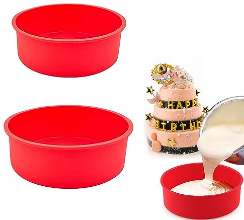 2 Stück Silikon Backform Rund, Kuchenform 20 cm, Antihaft Silikonformen Set für Schichtkuchen, Käsekuchen und Regenbogenkuchen
