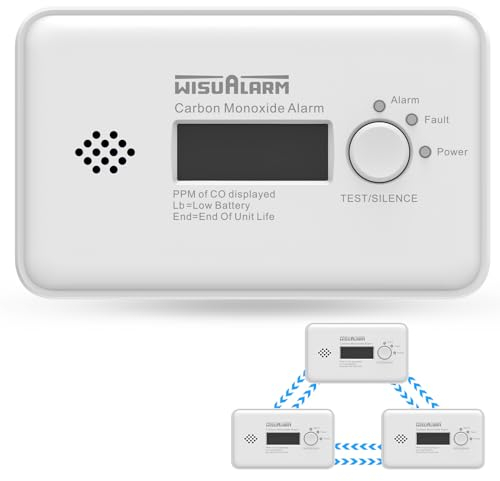 Rilevatore di monossido di carbonio wireless interconnesso, allarme monossido di carbonio con batteria da 10 anni, allarme CO con display LCD, conforme alla norma EN50291 (1pacco)