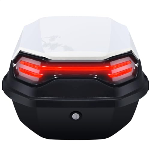 LGVOA Motorbike Top Box, Top Box for Motorcycle Trunk with Lock for Storage Helmet, Luggage Case for Motorcycle Scooter Moped, with Base Plate (White)