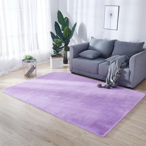 ZWPILY Hochflor Teppich, Einfarbig, Flauschiger Langflor Teppich, Shaggy Flokati, Rechteckig, Pflegeleicht, Wohnzimmerteppich - Fellteppich - Modern Kunstfell Carpet für Schlafzimmer,Lila,200x400 cm