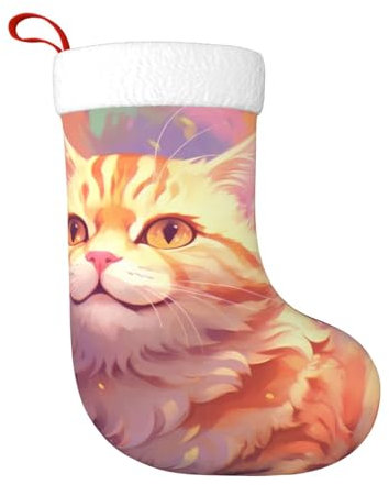 cfpolar Weihnachtsstrümpfe mit niedlicher Katze, 45 cm, Weihnachtsbaum-Hängestrumpf, Weihnachtsdekoration, Ornamente, klassischer Geschenkhalter für Famliy Home Party Urlaub Jahreszeit Dekor