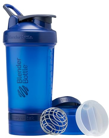 BlenderBottle Shaker Bottle with Pill Organizer and Storage for Protein Powder, Classic V2 ProStak System, 22-Ounce, Blue
