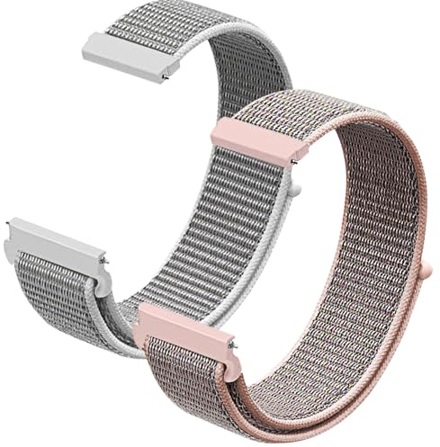 CeiBand armband för 20 mm 22 mm, nylon mjuka sportband klockarmband ersättningsband med kardborreband justerbart klockarmband män och kvinnor – rosa vit