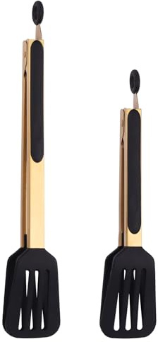 Mafier 2-Piece Kitchen Spatula Tongs Food Serving Tongs 9 and 12 Cooking with BPA Free Silicone Tips(Gold)