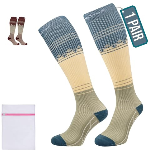 360 RELIEF 1 Par Medias de Compresión 15-20 mmHg - Clase 1 Calcetines Compresion para Mujeres y Hombres - Soporte Diario para Correr, Viajar, Recuperación Deportiva - L/XL Verde con Bolsa de Malla