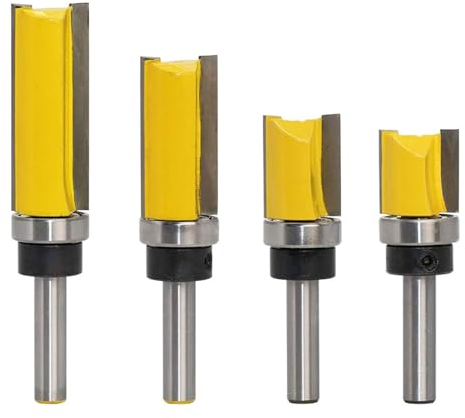 CLKE 4 Stück Bündigfräser, Nutfräser 8mm Schaft, Fräser für Oberfräse, Bündigfräser mit Anlaufring Oben, 8mm Schaft 3/4, für Verschiedene Holzarten wie Massivholz, Kiefer und Dichteplatte