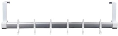 Avilia Kleiderhaken für Bademäntel und Handtücher - für Tür und Schrank mit 6 beweglichen Haken, 13 x 60,2 x 6 cm, aus Metall und Kunststoff, weiß und grau