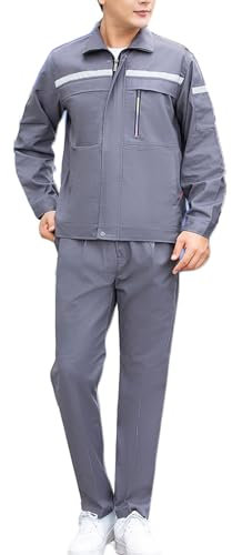 TOVCHEI Manica Lunga Tuta Unisex Lavoro Complessivo Bavero Collare/In Piedi Collare Abbigliamento Da Lavoro Set Giacca E Pantaloni Suit,Grigio,5XL