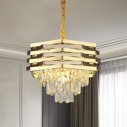 Schindora Kristall Pendelleuchte Gold Moderner 40 Cm Rund Pendelleuchten K9 3-Stufig HäNgelampe, GroßEr Unterputz-Kronleuchter FüR Wohnzimmer, Eingangsbereich, Foyer, Schlafzimmer, KüChe