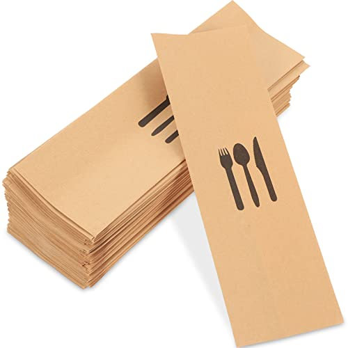 Hoement 100 Stk Einweg Besteckhalter Aus Kraftpapier Aufbewahrungstaschen Für Party Messer Und Gabeln Utensilientaschen Aus Papier