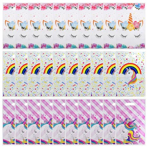 Namvo 30 Stück Einhorn-Partytüten, Einhorn-Geburtstags-Partytüten, Einhorn-Party-Dekorationen für Jungen und Mädchen, Party-Zubehör, Geschenktüten aus Kunststoff