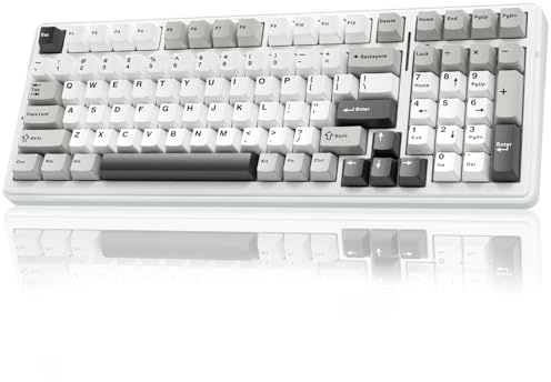 AULA F99 Gaming Tastatur Kabellos,3 Modus 2.4GHz/Type-C/BT5.0 Mechanische Tastatur mit Fünfschichtige Polsterung Struktur,RGB,8000 mAh,QWERTY,Hot-swap Custom Keyboard Mechanical (Weiß-Grau)