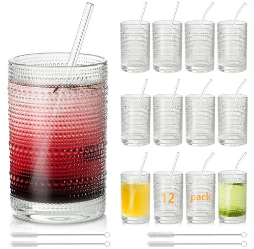 KEMORELA Old Fashioned Glassware - Set di bicchieri vintage da 12-480 ml, con cannucce, stile antico