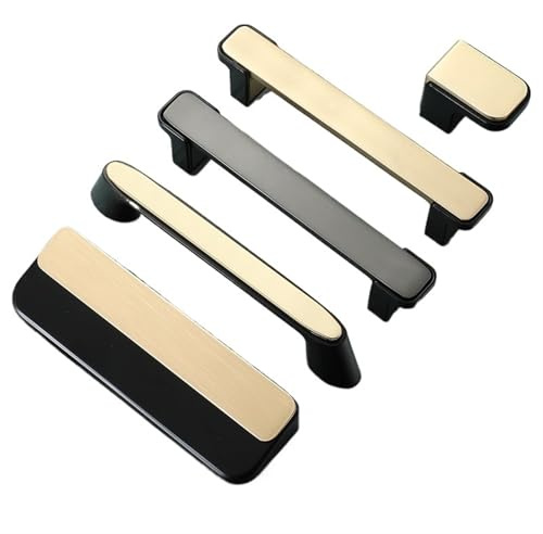 SOSODBBM Tiradores de puerta de armario y pomos para muebles, de aleación de zinc, desmontables, color negro y dorado, 2 unidades (6132-128 mm, dorado)