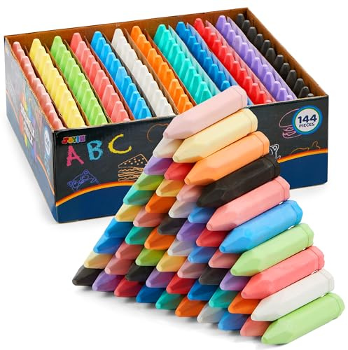 JOYIN 144 PCS Cone Shaped Washable Sidewalk Chalks, 12 Colors, Non-Toxic Jumbo Colored Chalk for Toddlers 1-3, Painting for Outdoor Art, School Supplies, Classroom Must Haves