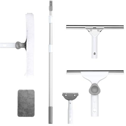 Limpiador de Limpiacristales Profesional con Mango Extensible,rascadora 35cm,Cepillo de Microfibra de Mano 36.5cm,Espátula de Limpieza 10cm,para Paredes Techos (300cm)