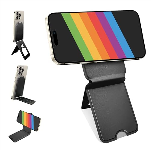 Guyefofo Phone Tripod Stand, Compatible with Mag-safe, iPhone Holder for Desk, Pocket Snap Phone Stand, Wallet Tripod Stand (Metal Ring Included) - Black