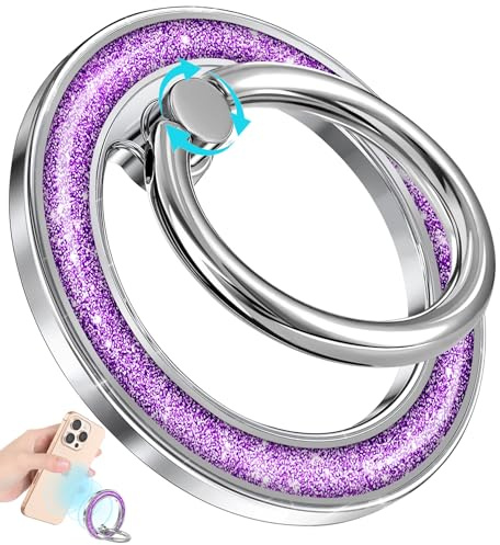 SurgeCraft Phone Ring Holder Compatible with MagSafe - Magnetic Cell Phone Grip for Women Glitter Magnet Removable Finger Ring Grip Stand Cute Purple Shine for iPhone 17 16 15 14 13 Pro Max/Pro/Plus