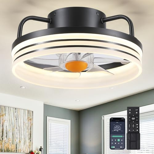 Mpayel - Ventiladores de techo con luces y control remoto, ventiladores de techo de perfil bajo, ventiladores de techo cerrados de 13 pulgadas sin aspas con luz LED y atenuación continua, pequeño